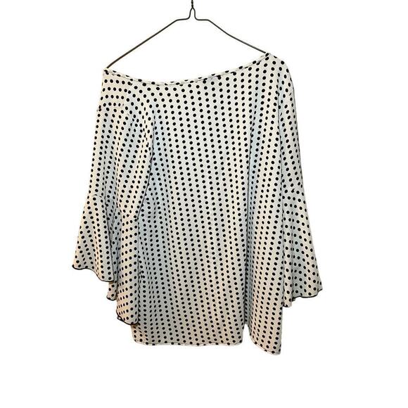 Forever Grace Blouse Top Women's Medium White Black Polka Dot Polyester Stretch - Picture 2 of 5